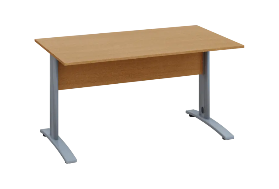 EPK 28 - 14 stůl kancelářský, kovová podnož stříbrná, deska 25 mm, široký 1400 mm, buk Royal